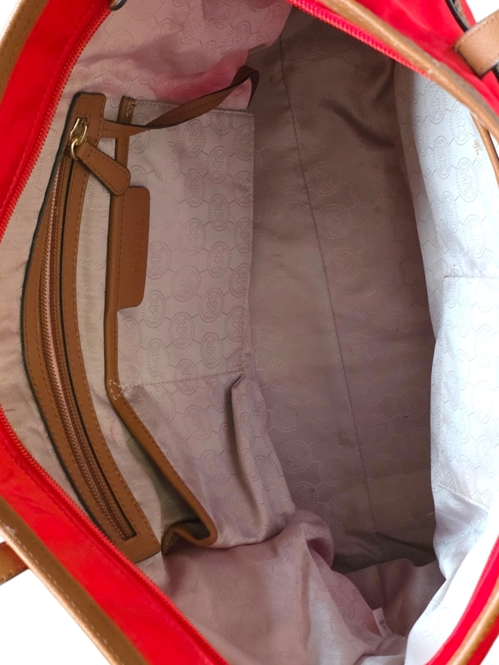 Michael Kors Tangerine Orange Nylon Tote with Brown Leather Trim - Picture 10 of 13